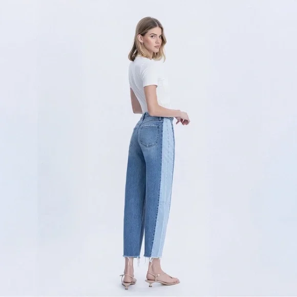 Flying Monkey High Rise Two Tone Barrel Leg Jeans - Picture 3 of 9